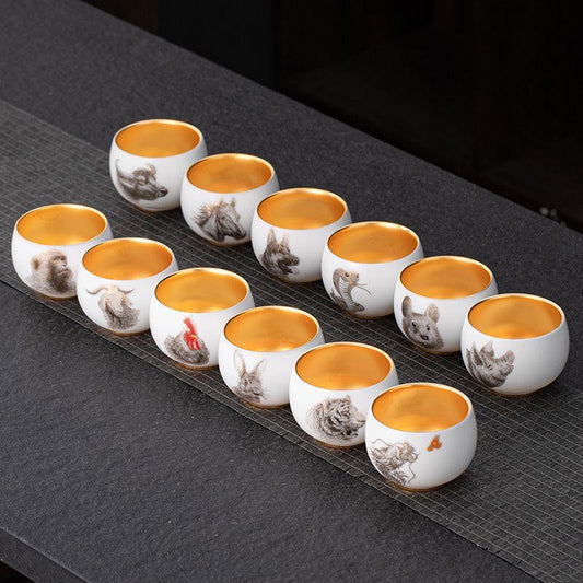 Juego de Tazas de Té de los Doce Signos del Zodiaco Chino