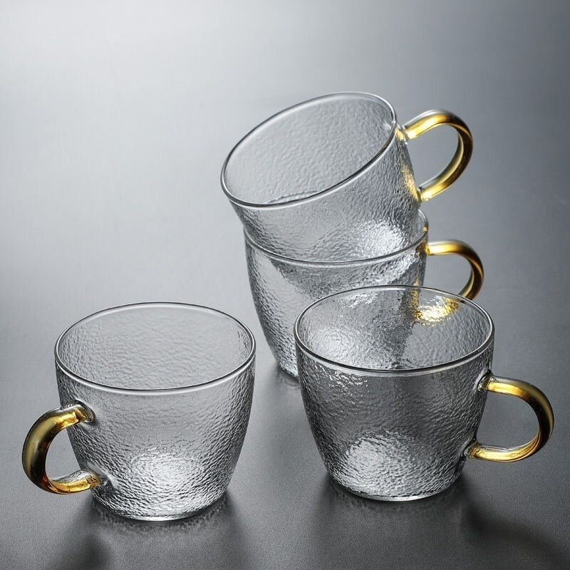Set de Tazas de Vidrio con Asa Dorada