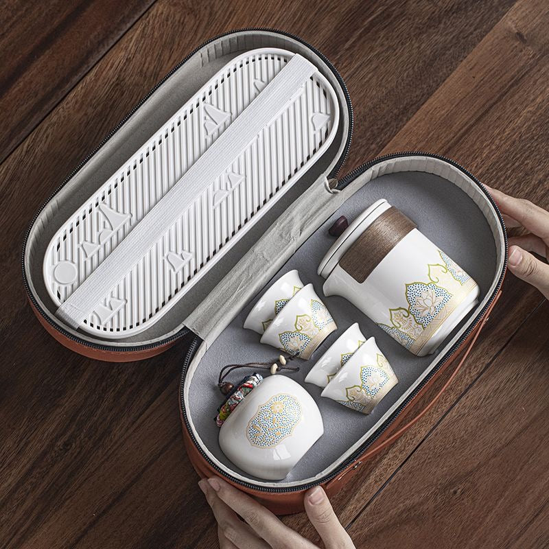Set de Té Portátil de Porcelana con Estuche Elegante
