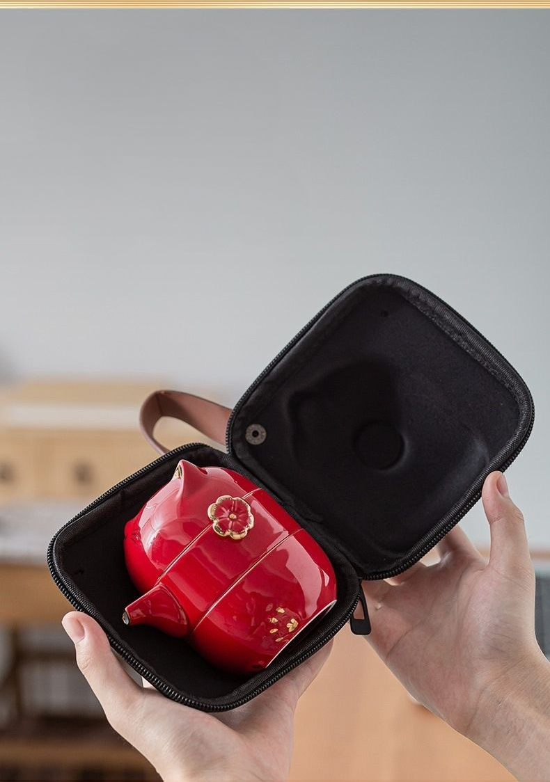 Set de Té Portátil "Gato de la Suerte" con Estuche - Diseño Desmontable