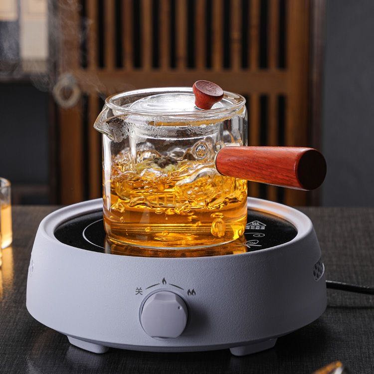 Tetera de Vidrio con Mango de Madera