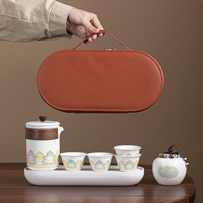 Set de Té Portátil de Porcelana con Estuche Elegante