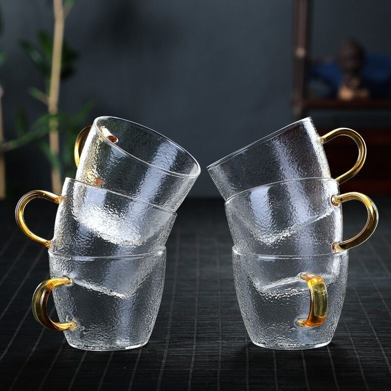 Set de Tazas de Vidrio con Asa Dorada