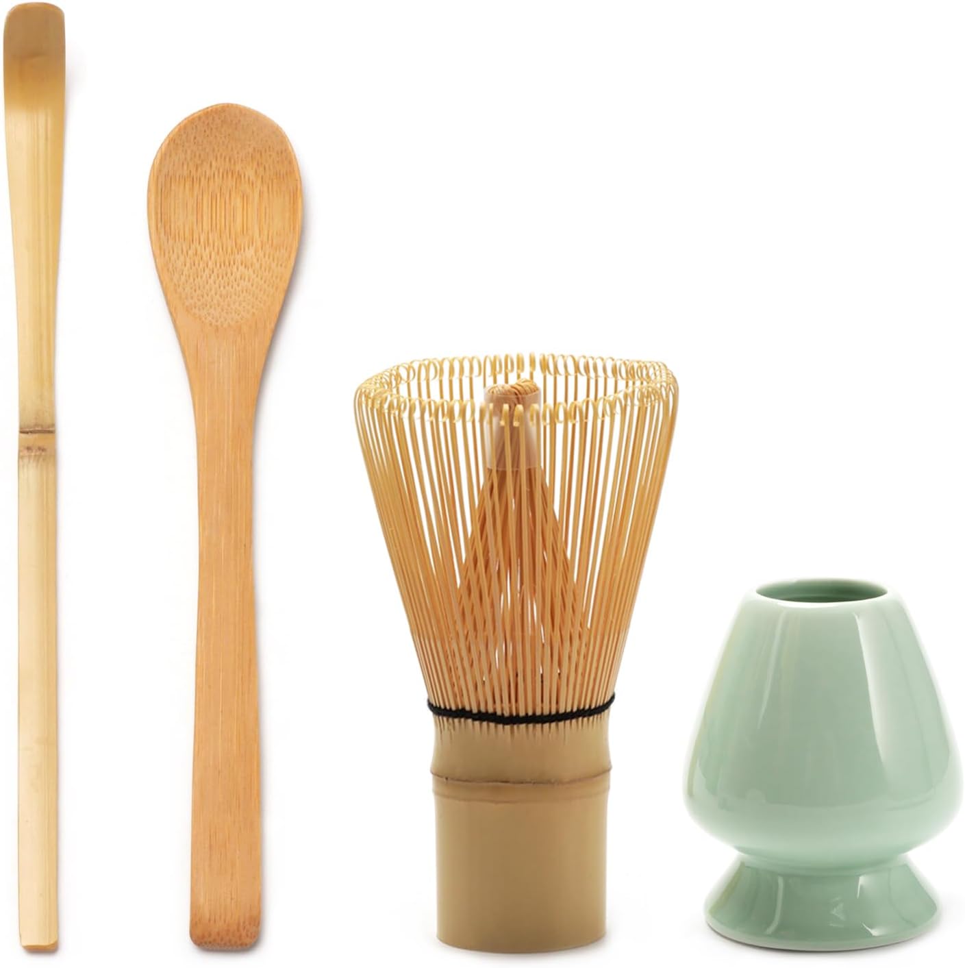 Juego de Herramientas de Té Matcha de Bambú - Batidor, Soporte Cerámico, Cucharón y Cuchara