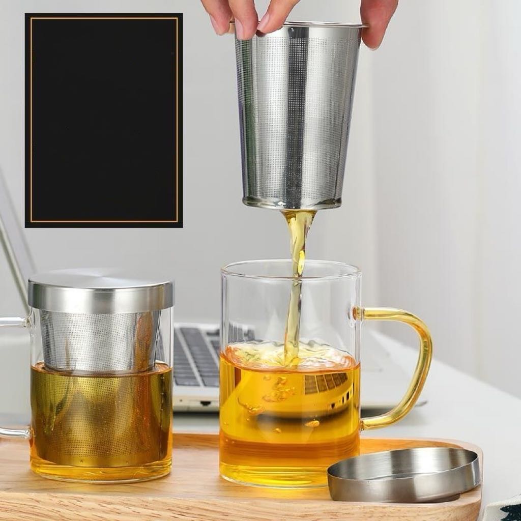 Tazas de Vidrio con Infusor y Asa de Colores