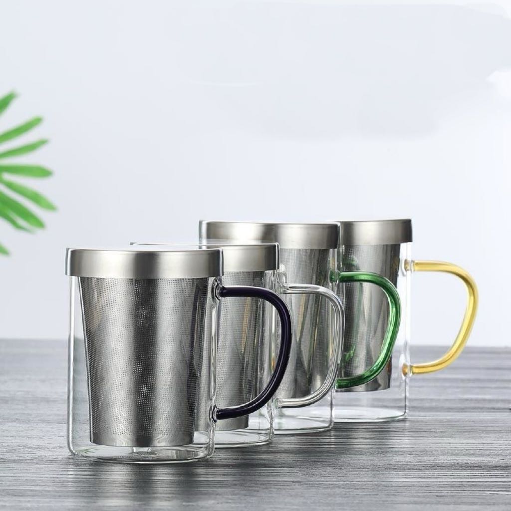 Tazas de Vidrio con Infusor y Asa de Colores