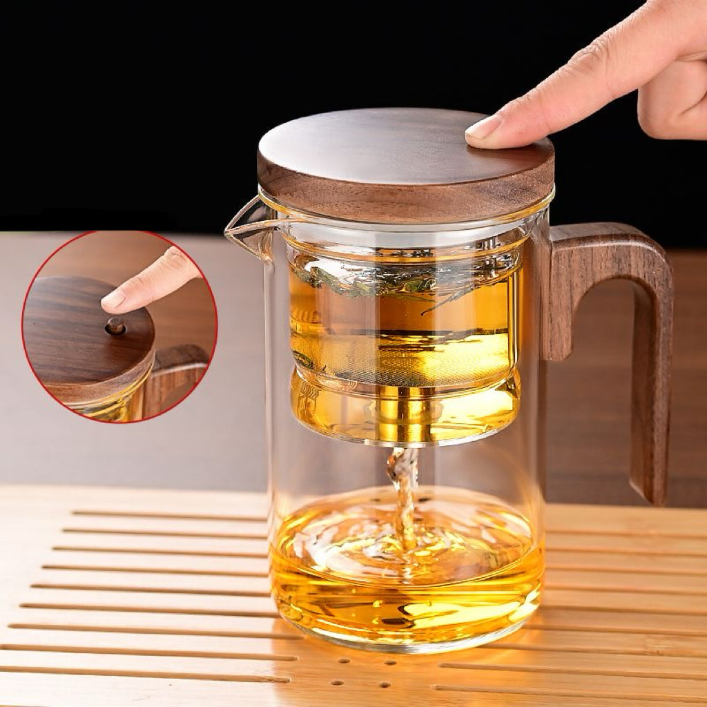 Tetera de Vidrio con Infusor y Mango de Madera 🍵