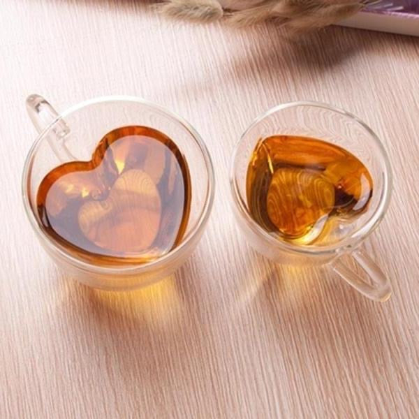 Taza de Vidrio Doble Fondo en Forma de Corazón