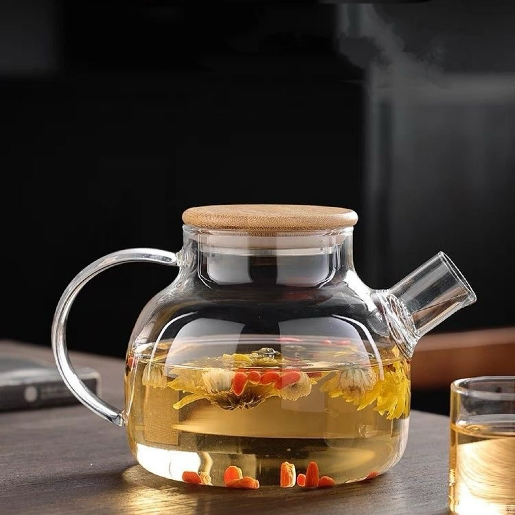 Tetera de Vidrio con Tapa de Bambú - Capacidades Variadas
